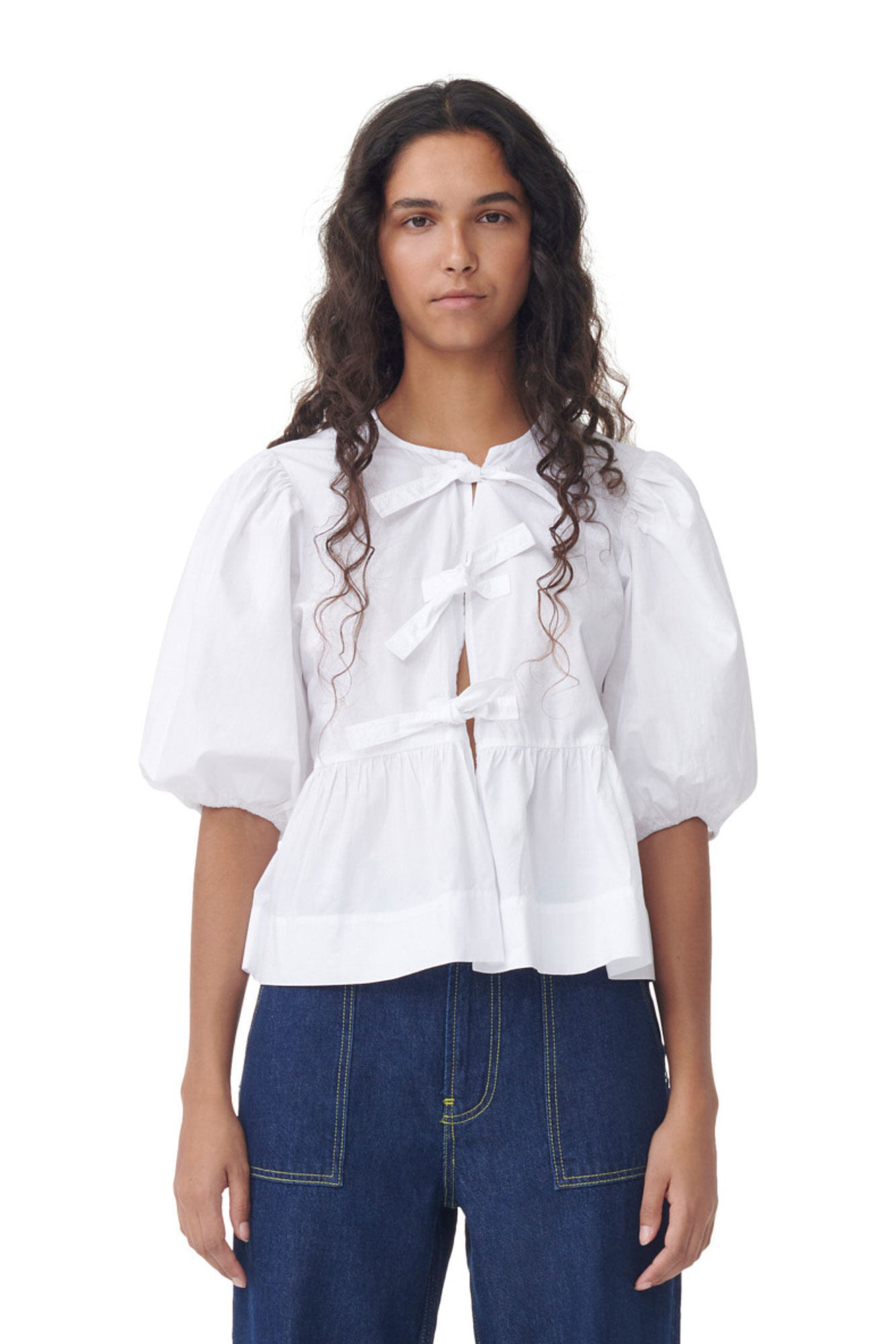 WW | Bluse mit Puffärmeln und Schleifendetail für Damen