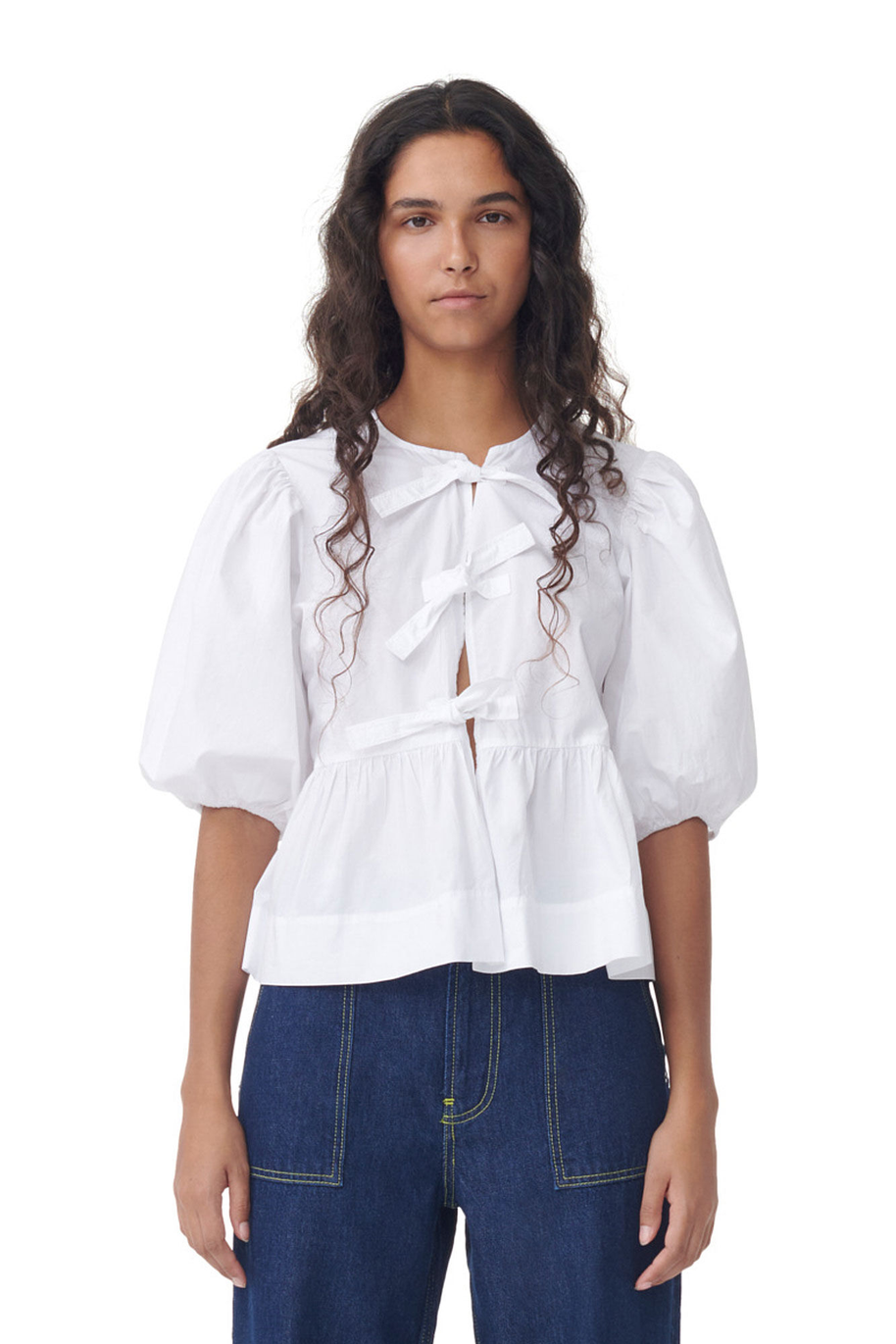 WW | Bluse mit Puffärmeln und Schleifendetail für Damen