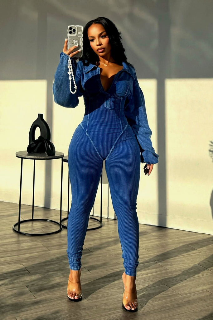 WW | Damen Overalls Gewaschen Gestrickter Gerippter Overall Schickes Outfit