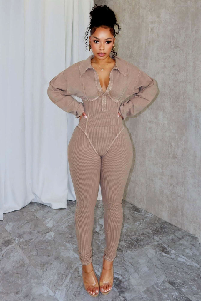 WW | Damen Overalls Gewaschen Gestrickter Gerippter Overall Schickes Outfit