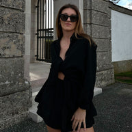 Musselin Bluse Freya Schwarz Kurz