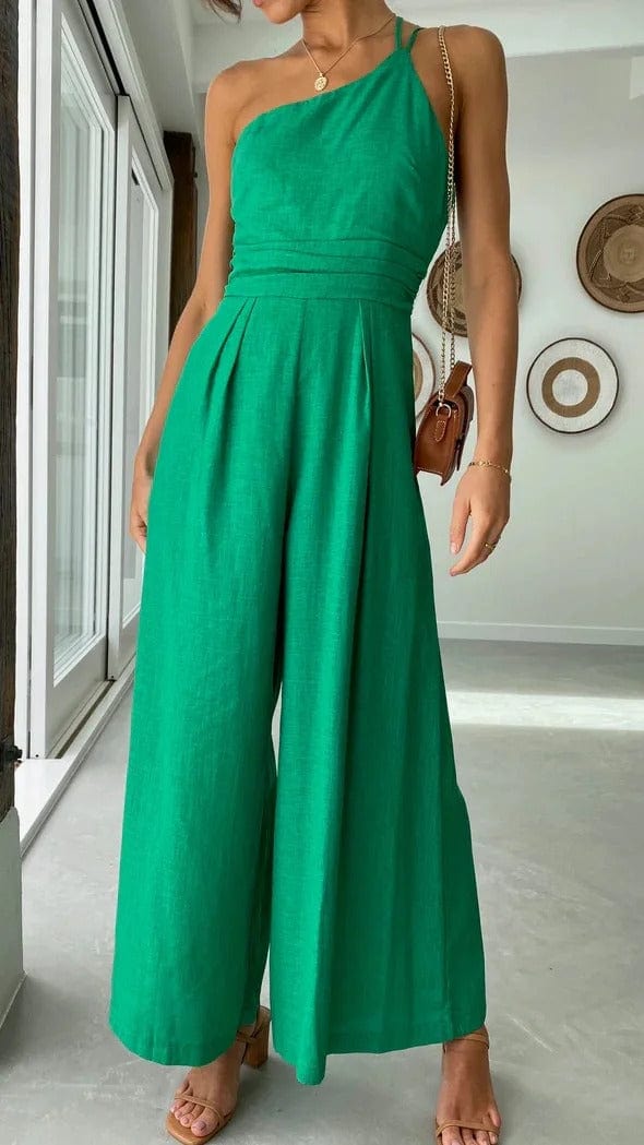 Damen Jumpsuit mit hoher Taille, weitem Bein und abnehmbarem Taillengürtel