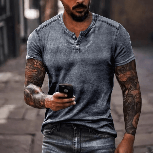 WW | Herren Shirt Lässig Henley Kragen T-Shirt Atmungsaktives Material
