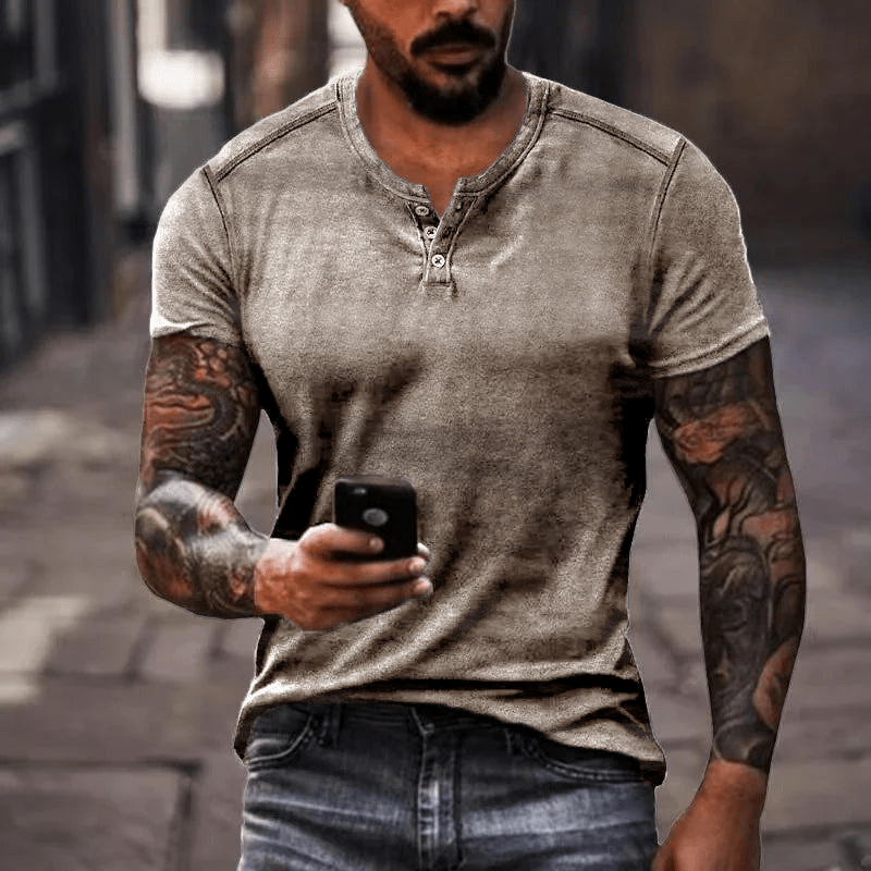 WW | Herren Shirt Lässig Henley Kragen T-Shirt Atmungsaktives Material