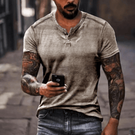 WW | Herren Shirt Lässig Henley Kragen T-Shirt Atmungsaktives Material