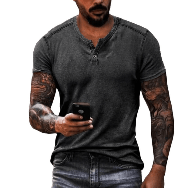 WW | Herren Shirt Lässig Henley Kragen T-Shirt Atmungsaktives Material