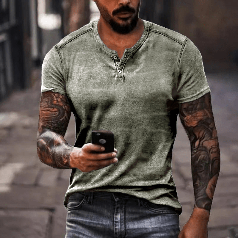 WW | Herren Shirt Lässig Henley Kragen T-Shirt Atmungsaktives Material
