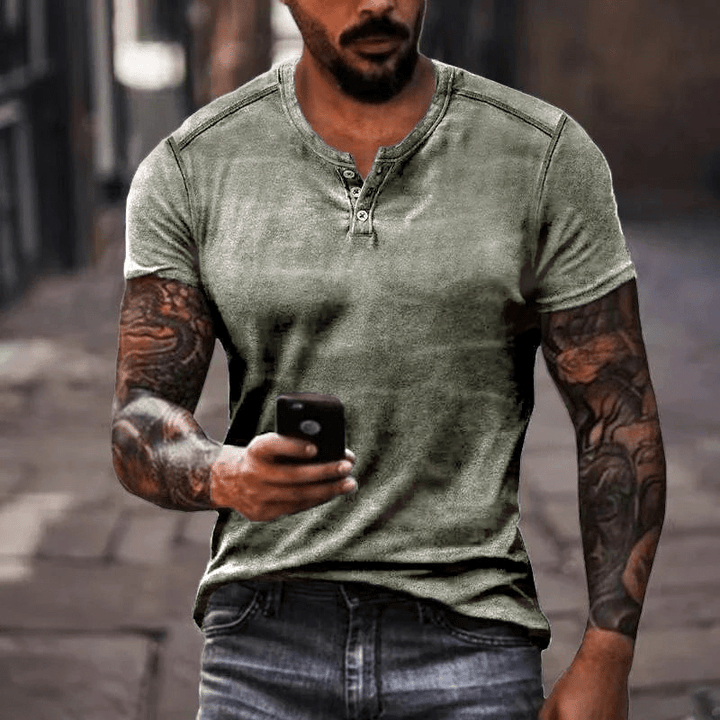 W&W Mode | Herren Shirt Lässig Henley Kragen T-Shirt Atmungsaktives Material