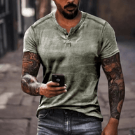 WW | Herren Shirt Lässig Henley Kragen T-Shirt Atmungsaktives Material