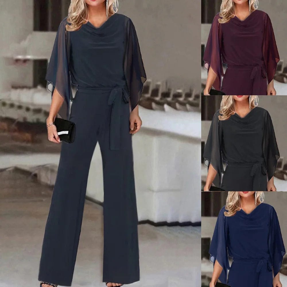 Damen Jumpsuit mit weitem Bein, asymmetrischen Ärmeln und Schnürung
