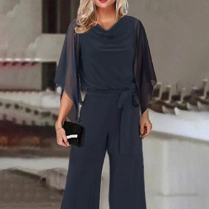 Damen Jumpsuit mit weitem Bein, asymmetrischen Ärmeln und Schnürung