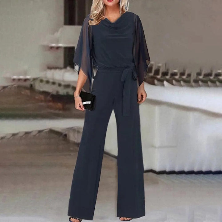 Damen Jumpsuit mit weitem Bein, asymmetrischen Ärmeln und Schnürung