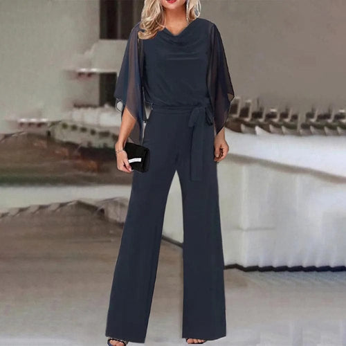 Damen Jumpsuit mit weitem Bein, asymmetrischen Ärmeln und Schnürung
