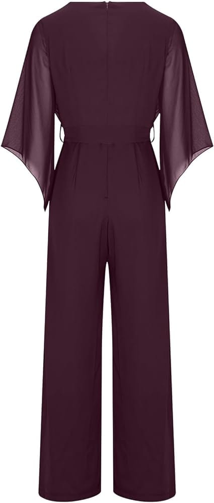 Damen Jumpsuit mit weitem Bein, asymmetrischen Ärmeln und Schnürung
