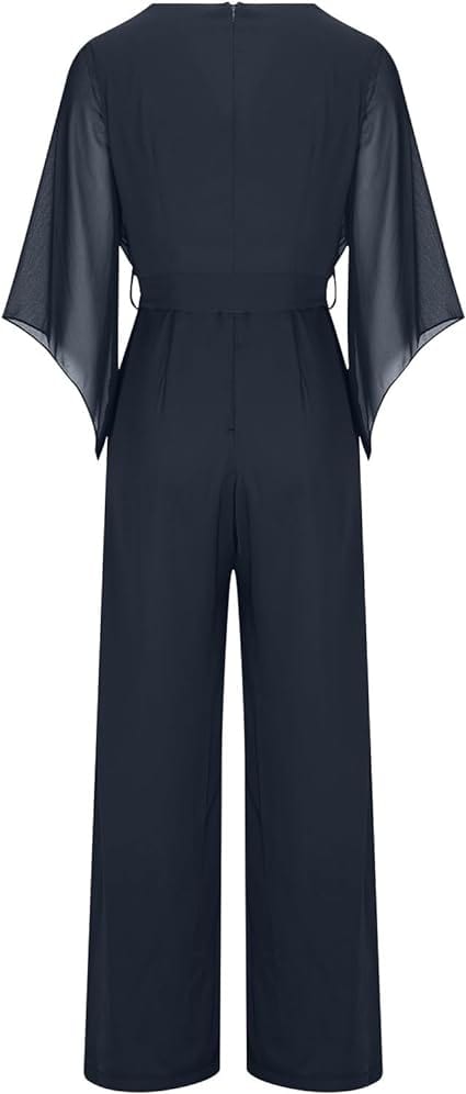 Damen Jumpsuit mit weitem Bein, asymmetrischen Ärmeln und Schnürung