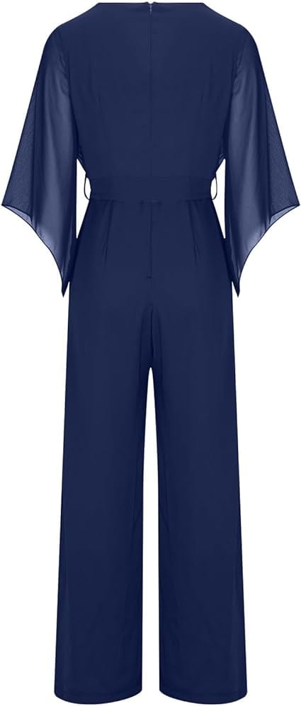 Damen Jumpsuit mit weitem Bein, asymmetrischen Ärmeln und Schnürung