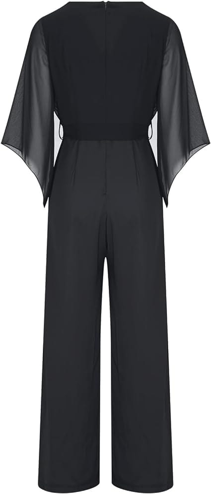 Damen Jumpsuit mit weitem Bein, asymmetrischen Ärmeln und Schnürung