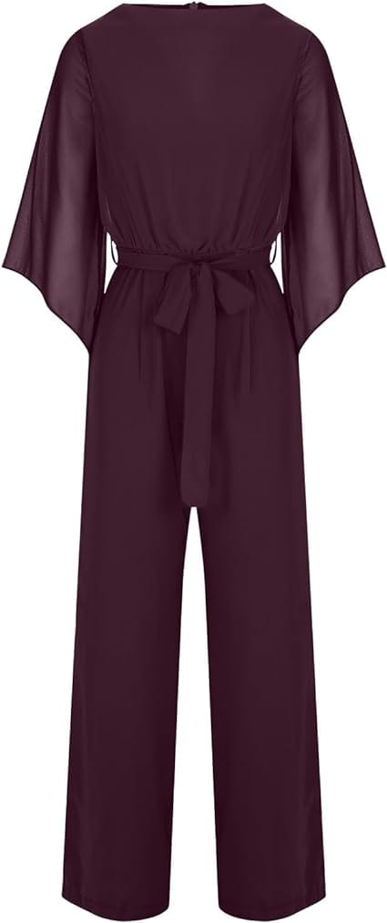 Damen Jumpsuit mit weitem Bein, asymmetrischen Ärmeln und Schnürung