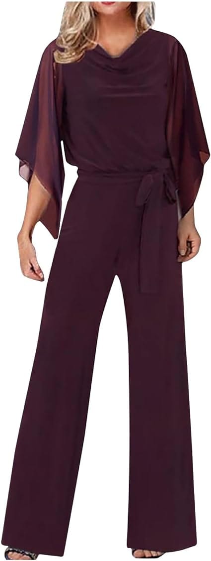 Damen Jumpsuit mit weitem Bein, asymmetrischen Ärmeln und Schnürung