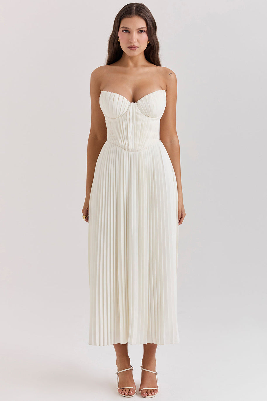 WW | Elfenbein Plissierter Maxikleid