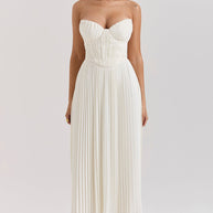 WW | Elfenbein Plissierter Maxikleid
