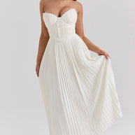 WW | Elfenbein Plissierter Maxikleid