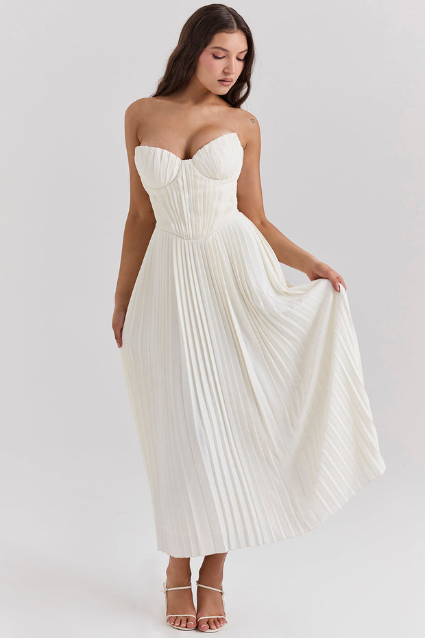 WW | Elfenbein Plissierter Maxikleid
