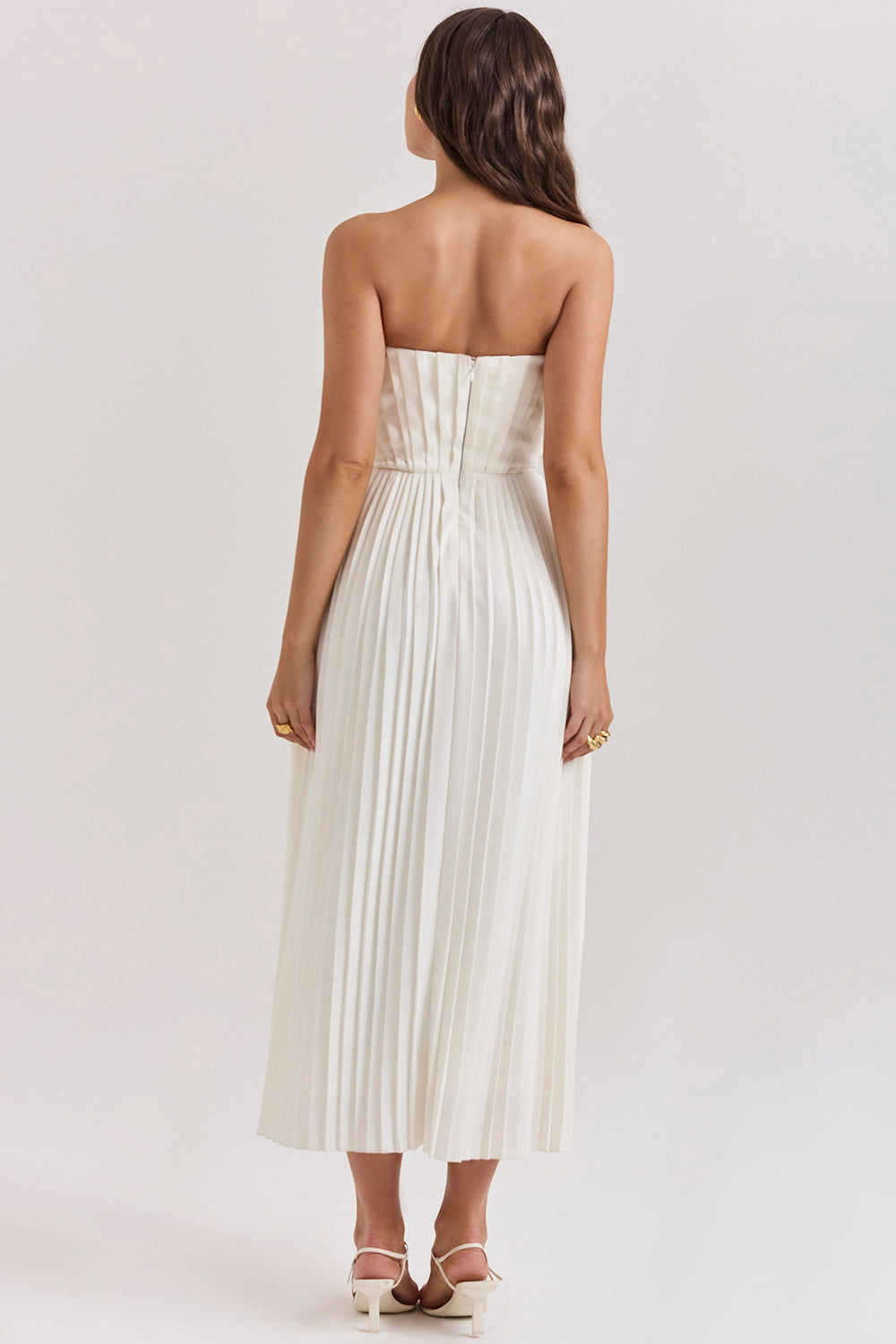 WW | Elfenbein Plissierter Maxikleid