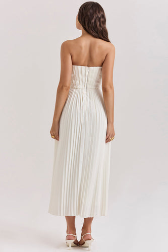 WW | Elfenbein Plissierter Maxikleid