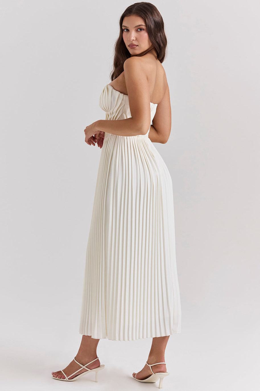 WW | Elfenbein Plissierter Maxikleid