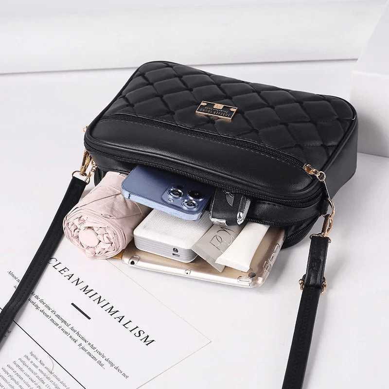 WW | Damen Schultertasche Mit Diamantmuster Und Reißverschluss