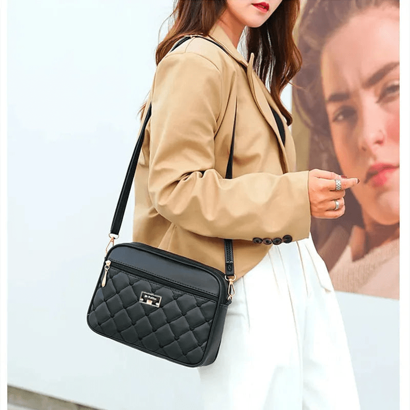 WW | Damen Schultertasche Mit Diamantmuster Und Reißverschluss