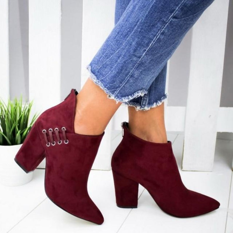 WW | Flock Zehen High Heels Stiefeletten