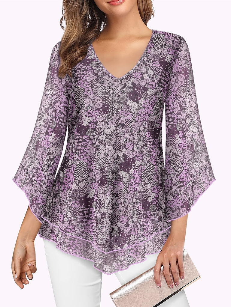 WW | Smarte V-Ausschnitt Raffung Mesh Bluse