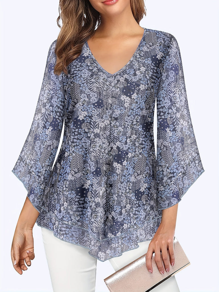 WW | Smarte V-Ausschnitt Raffung Mesh Bluse