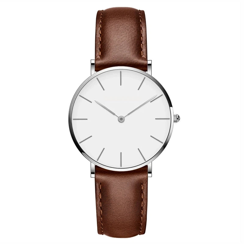 W&W Mode | Runde Zeitlose Minimalistische Uhr Mit Lederarmband Für Frauen