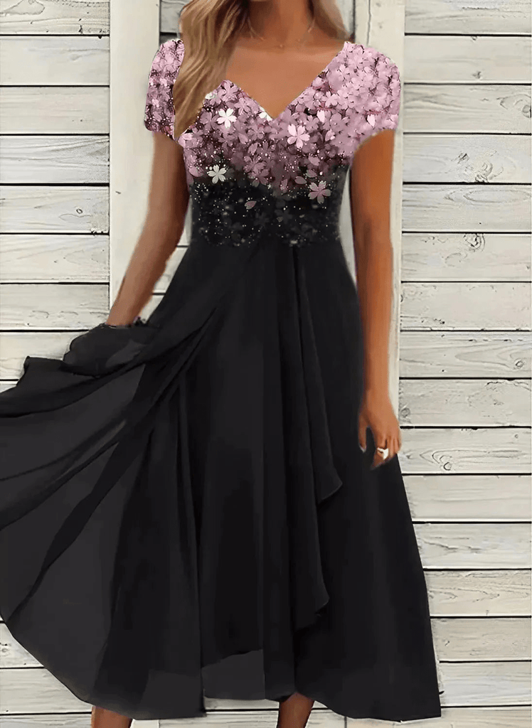 WW | Elegante Chiffon Festkleid Damen Midi Kleid