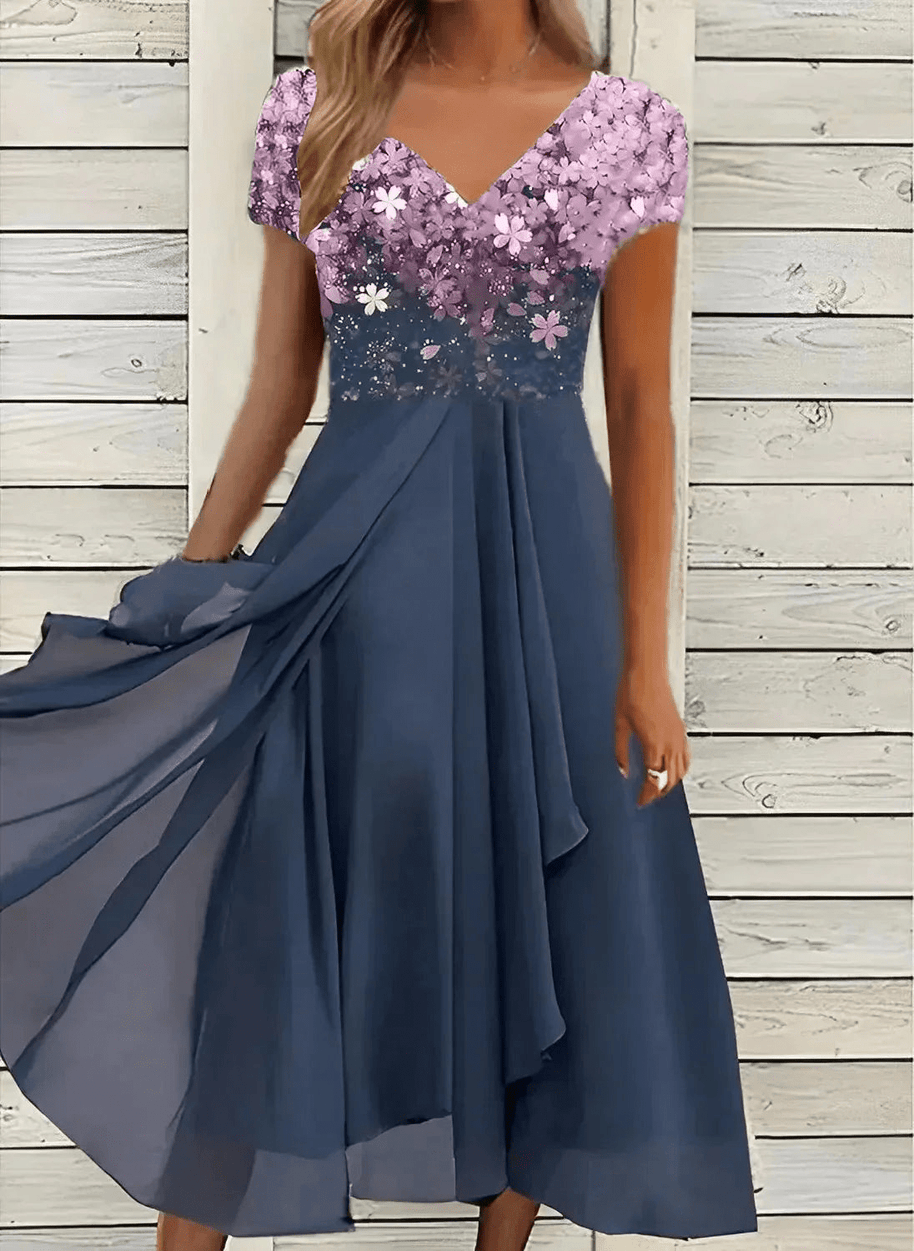 WW | Elegante Chiffon Festkleid Damen Midi Kleid