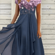 WW | Elegante Chiffon Festkleid Damen Midi Kleid