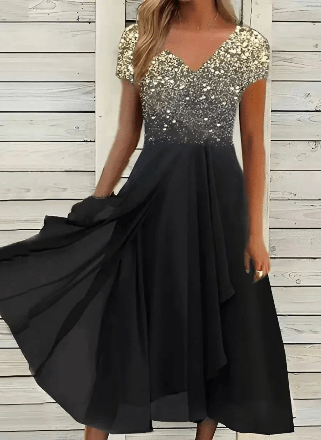 WW | Elegante Chiffon Festkleid Damen Midi Kleid