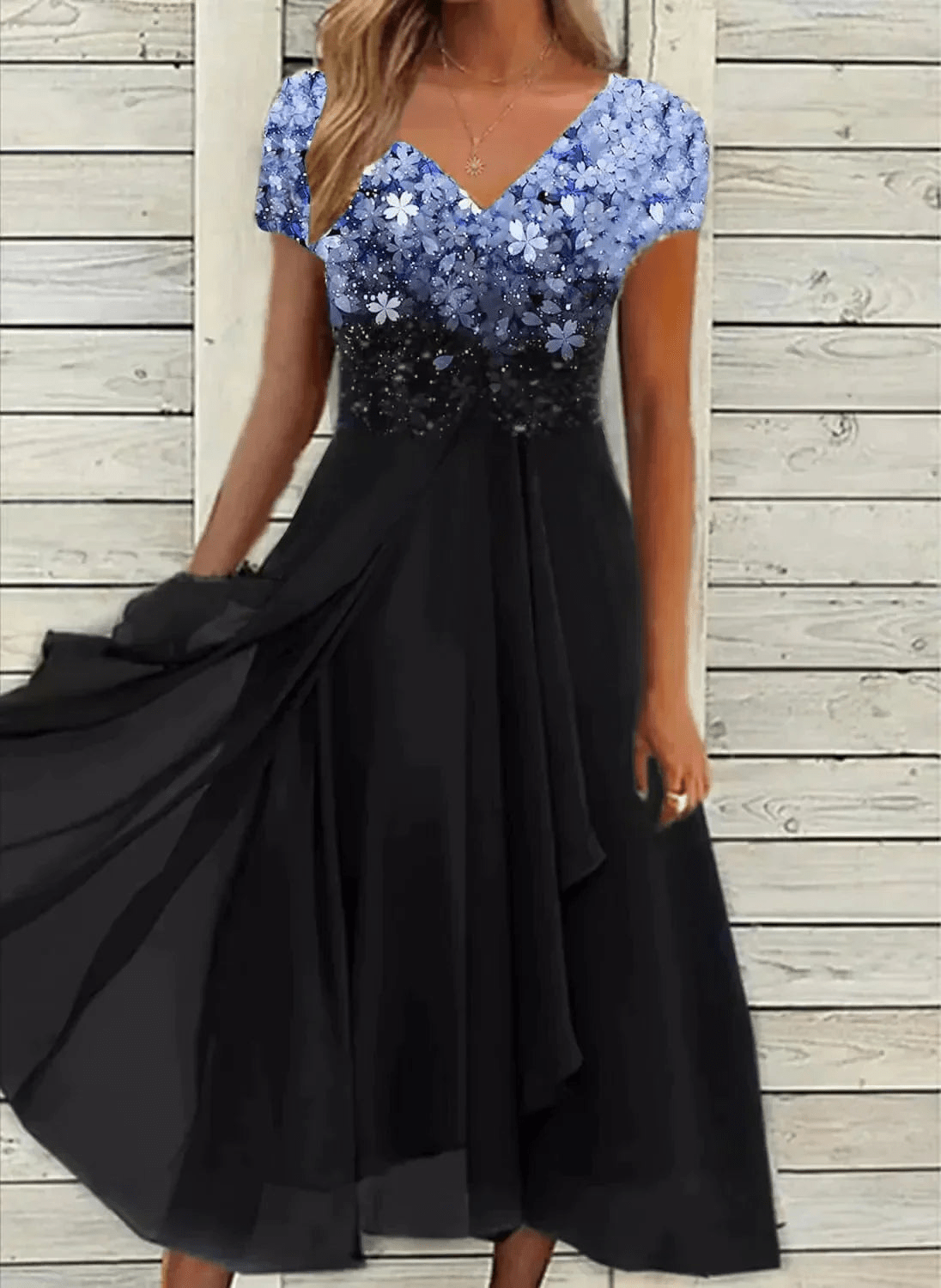 WW | Elegante Chiffon Festkleid Damen Midi Kleid