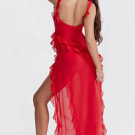 WW Elegant Kleid | Stilvolles Kleid mit Ausschnitt, Rüschen und rückenfreiem Design