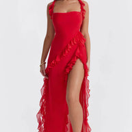 WW Elegant Kleid | Stilvolles Kleid mit Ausschnitt, Rüschen und rückenfreiem Design