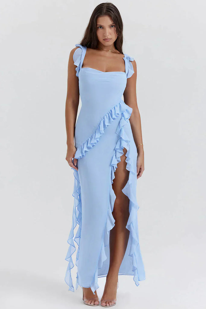 WW Elegant Kleid | Stilvolles Kleid mit Ausschnitt, Rüschen und rückenfreiem Design
