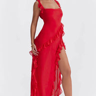 WW Elegant Kleid | Stilvolles Kleid mit Ausschnitt, Rüschen und rückenfreiem Design