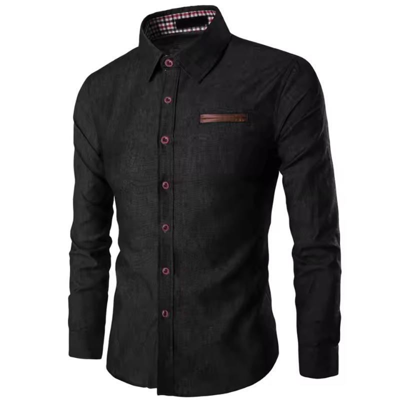 WW | Herren Hemd Denim Bluse Zeitlose Denim Polo Mit Langen Ärmeln