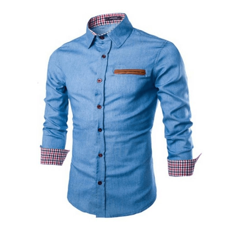 WW | Herren Hemd Denim Bluse Zeitlose Denim Polo Mit Langen Ärmeln