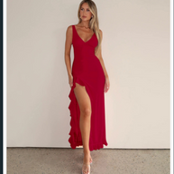 Ärmellos Rüschen Sexy Langes Kleid
