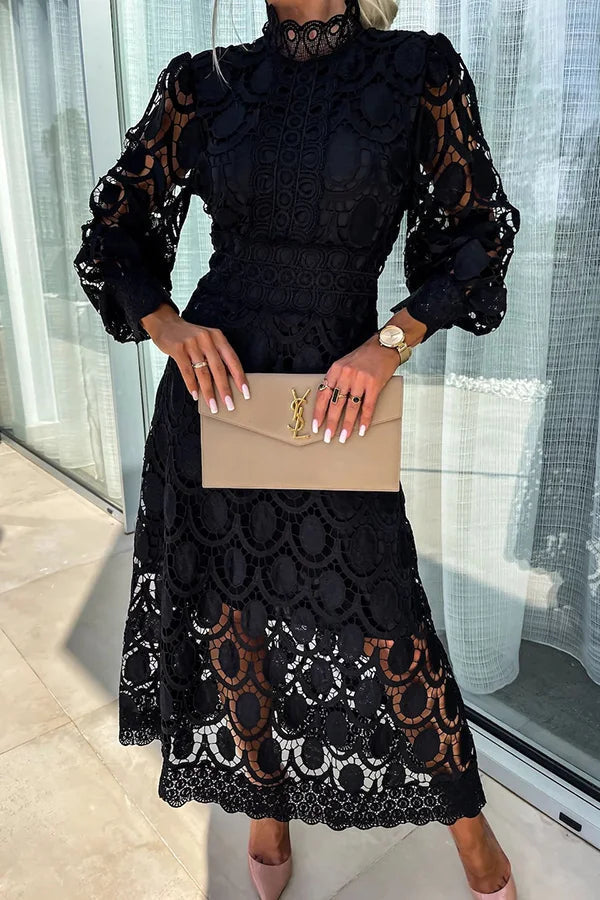 W&W Mode | Elegantes Spitzen Midi Kleid Zeitlos, Raffiniert & Stilvoll