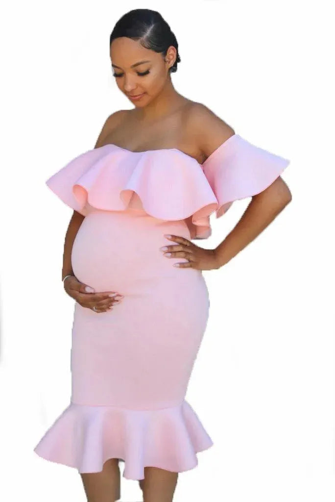 WW | Maternity dress with elastic frills for pregnant women